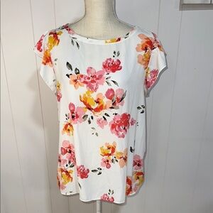 LOFT Pink and Orange Cap Sleeve Blouse